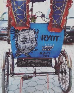 Face (2015), stencil on rickshaw.