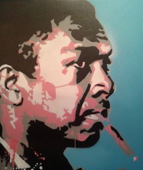John Coltrane (2015), 20 x 30 inches, stencil on canvas.